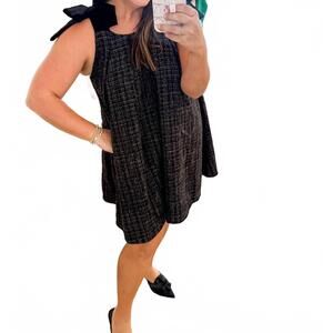 NEW MEET ME IN SANTORINI ebony tweed tie shoulder dress in black